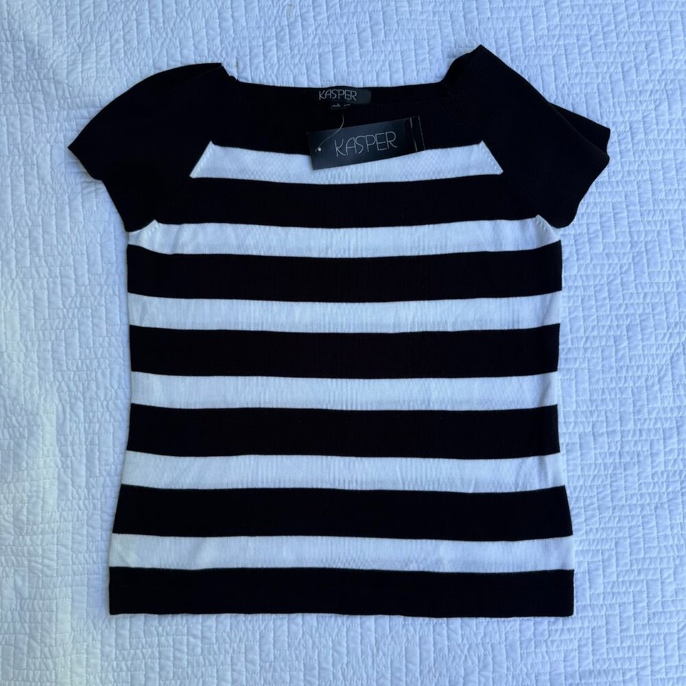 NWT Kasper Navy White Striped Knit Top Women’s - Large